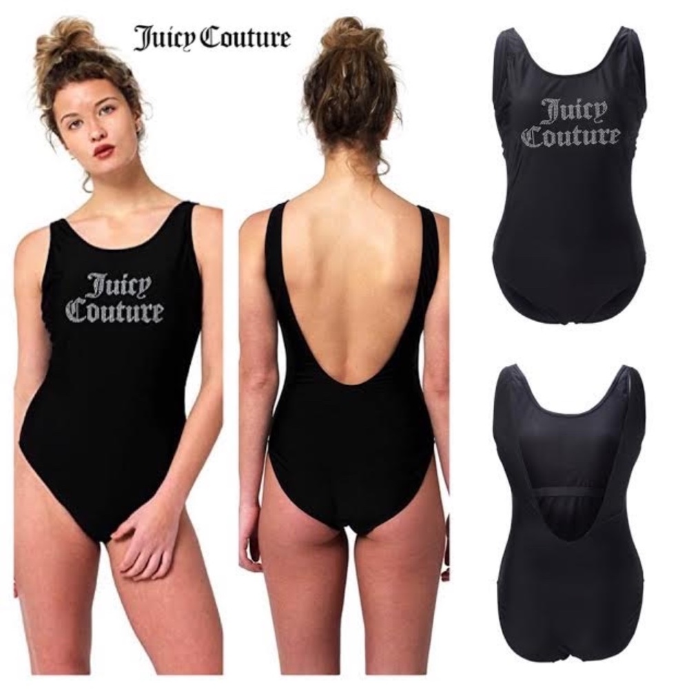 NWT JUICY COUTURE Women M Black PEARL LOGO One-Piece Swimsuit